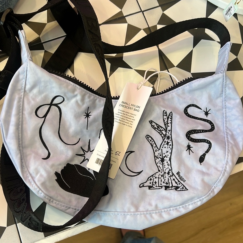 BAGGU Embroidered small Nylon Crescent Bag